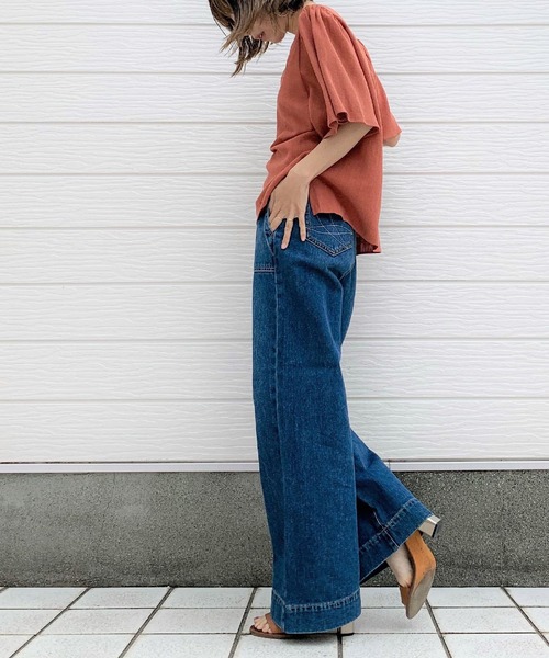 Q（キュー）の「リネンタッチパイピングキーネックブラウス（シャツ/ブラウス・レディース・アイボリー/テラコッタ・MEDIUM）」の9枚目の写真