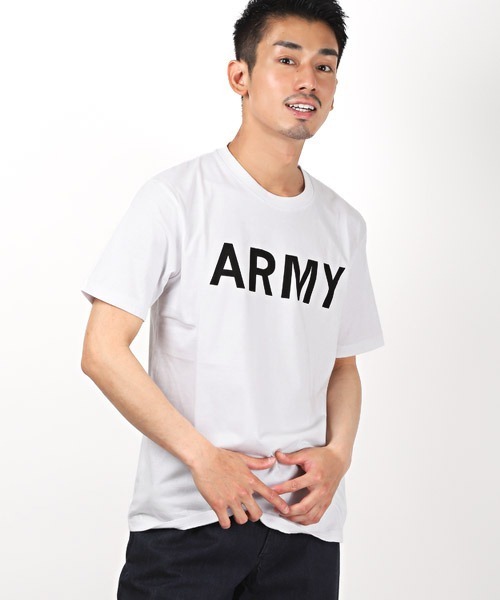 LUXSTYLE(ラグスタイル)の「ARMYプリントTシャツ(Tシャツ/カットソー・メンズ・ホワイト/ブラック/ベージュ・M/L/XL)」の2枚目の写真