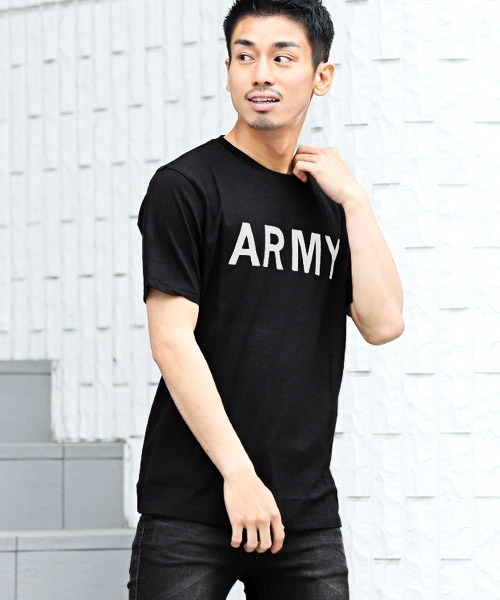LUXSTYLE(ラグスタイル)の「ARMYプリントTシャツ(Tシャツ/カットソー・メンズ・ホワイト/ブラック/ベージュ・M/L/XL)」の1枚目の写真