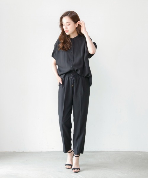 M.deux（エムドゥ）の「リネンライクセットアップ（セットアップ・レディース・ライトグレー/ブラック・MEDIUM）」の2枚目の写真