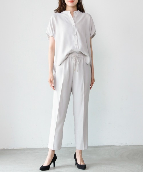 M.deux（エムドゥ）の「リネンライクセットアップ（セットアップ・レディース・ライトグレー/ブラック・MEDIUM）」の5枚目の写真