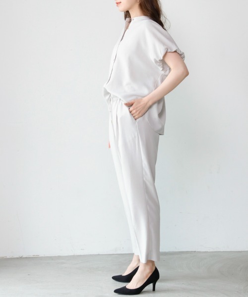 M.deux（エムドゥ）の「リネンライクセットアップ（セットアップ・レディース・ライトグレー/ブラック・MEDIUM）」の6枚目の写真