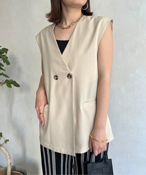 prose verse（プロズヴェール）の「麻調Wボタンジレ（ベスト・レディース・アイボリー/ブラック/ベージュ・MEDIUM）」の3枚目の写真