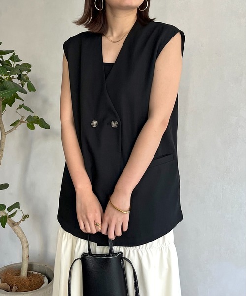 prose verse（プロズヴェール）の「麻調Wボタンジレ（ベスト・レディース・アイボリー/ブラック/ベージュ・MEDIUM）」の2枚目の写真