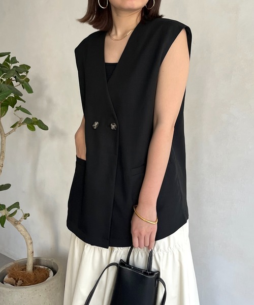 prose verse（プロズヴェール）の「麻調Wボタンジレ（ベスト・レディース・アイボリー/ブラック/ベージュ・MEDIUM）」の5枚目の写真