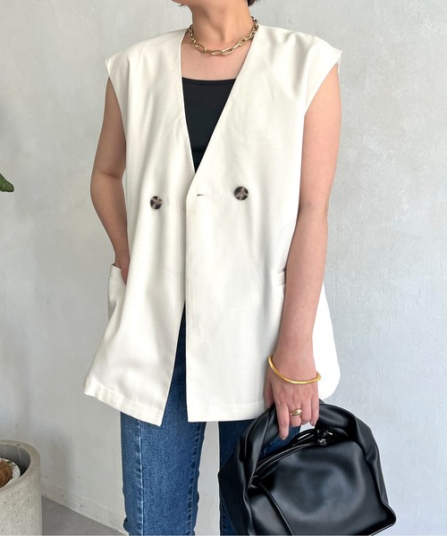 prose verse（プロズヴェール）の「麻調Wボタンジレ（ベスト・レディース・アイボリー/ブラック/ベージュ・MEDIUM）」の7枚目の写真