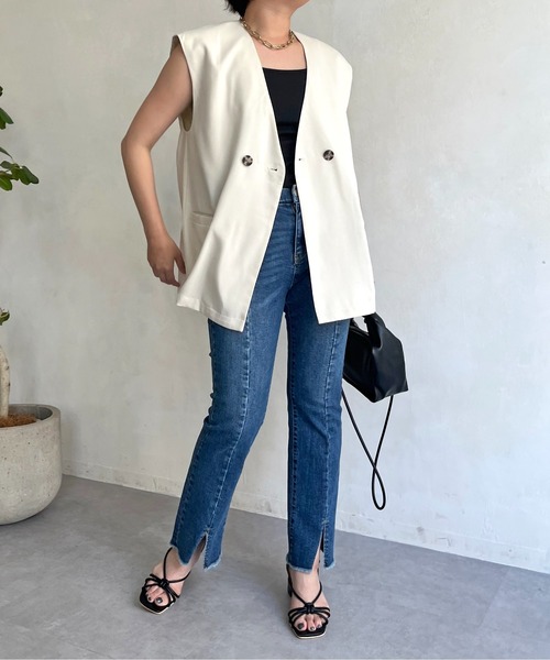 prose verse（プロズヴェール）の「麻調Wボタンジレ（ベスト・レディース・アイボリー/ブラック/ベージュ・MEDIUM）」の20枚目の写真