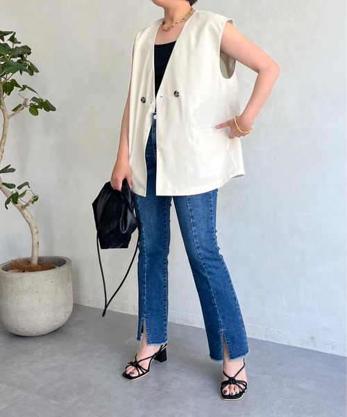 prose verse（プロズヴェール）の「麻調Wボタンジレ（ベスト・レディース・アイボリー/ブラック/ベージュ・MEDIUM）」の17枚目の写真