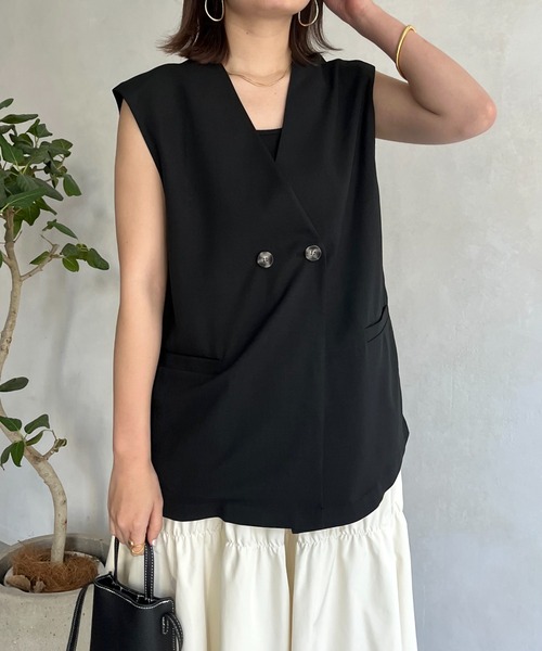 prose verse（プロズヴェール）の「麻調Wボタンジレ（ベスト・レディース・アイボリー/ブラック/ベージュ・MEDIUM）」の18枚目の写真