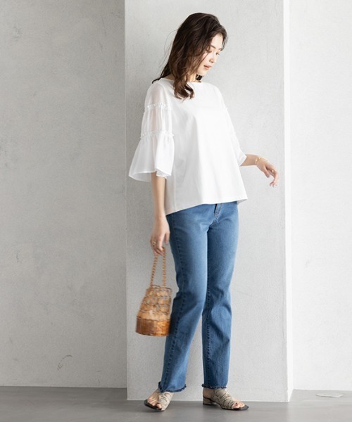 GeeRA(ジーラ)の「シアーフレアースリーブカットソー(Tシャツ/カットソー・レディース・ブラック/オフホワイト・X-LARGE/LARGE/MEDIUM)」の21枚目の写真