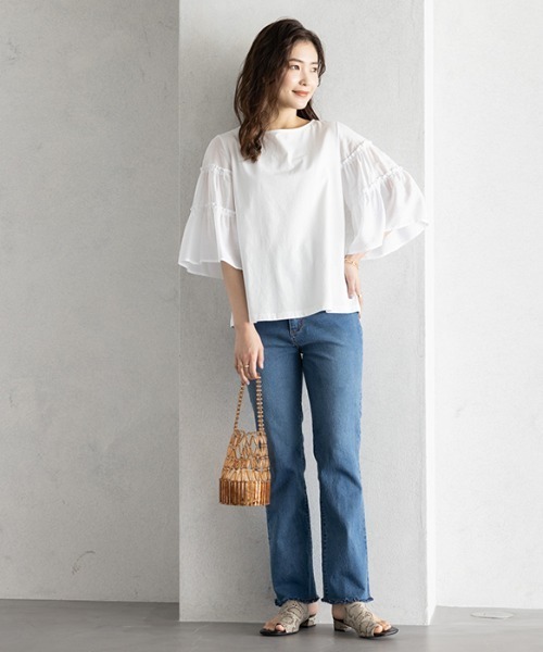 GeeRA(ジーラ)の「シアーフレアースリーブカットソー(Tシャツ/カットソー・レディース・ブラック/オフホワイト・X-LARGE/LARGE/MEDIUM)」の6枚目の写真