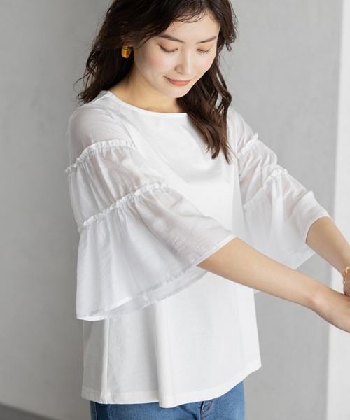 GeeRA(ジーラ)の「シアーフレアースリーブカットソー(Tシャツ/カットソー・レディース・ブラック/オフホワイト・X-LARGE/LARGE/MEDIUM)」の8枚目の写真