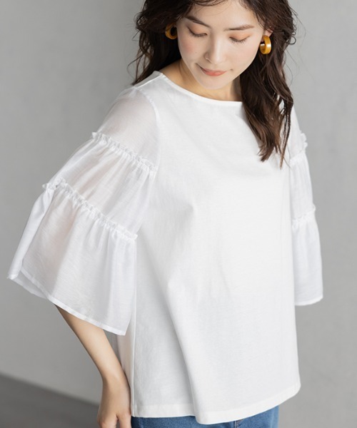 GeeRA(ジーラ)の「シアーフレアースリーブカットソー(Tシャツ/カットソー・レディース・ブラック/オフホワイト・X-LARGE/LARGE/MEDIUM)」の11枚目の写真
