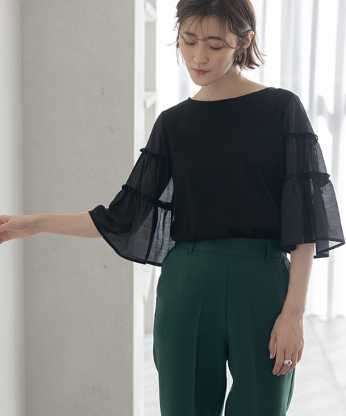 GeeRA(ジーラ)の「シアーフレアースリーブカットソー(Tシャツ/カットソー・レディース・ブラック/オフホワイト・X-LARGE/LARGE/MEDIUM)」の9枚目の写真