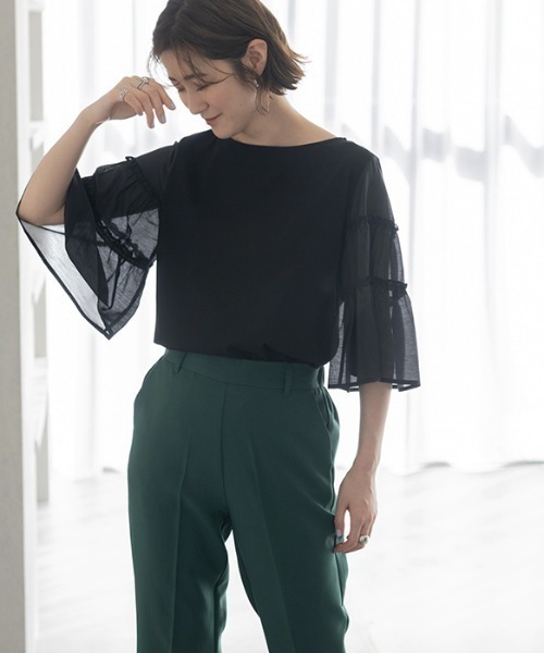 GeeRA(ジーラ)の「シアーフレアースリーブカットソー(Tシャツ/カットソー・レディース・ブラック/オフホワイト・X-LARGE/LARGE/MEDIUM)」の15枚目の写真