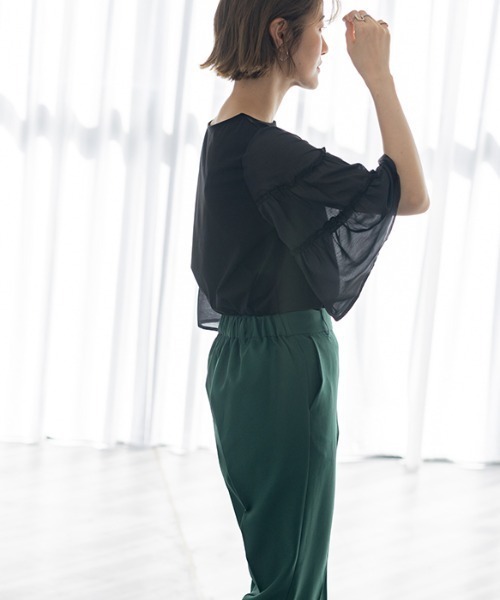 GeeRA(ジーラ)の「シアーフレアースリーブカットソー(Tシャツ/カットソー・レディース・ブラック/オフホワイト・X-LARGE/LARGE/MEDIUM)」の18枚目の写真