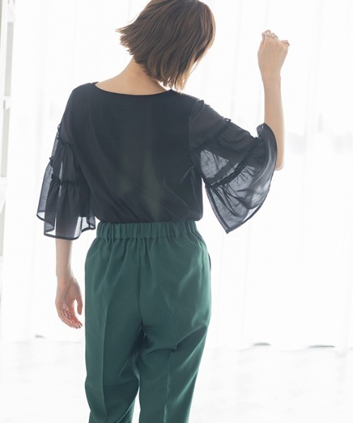 GeeRA(ジーラ)の「シアーフレアースリーブカットソー(Tシャツ/カットソー・レディース・ブラック/オフホワイト・X-LARGE/LARGE/MEDIUM)」の20枚目の写真