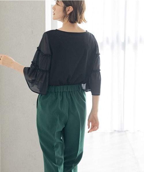 GeeRA(ジーラ)の「シアーフレアースリーブカットソー(Tシャツ/カットソー・レディース・ブラック/オフホワイト・X-LARGE/LARGE/MEDIUM)」の22枚目の写真