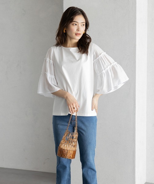 GeeRA(ジーラ)の「シアーフレアースリーブカットソー(Tシャツ/カットソー・レディース・ブラック/オフホワイト・X-LARGE/LARGE/MEDIUM)」の14枚目の写真