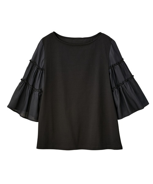 GeeRA(ジーラ)の「シアーフレアースリーブカットソー(Tシャツ/カットソー・レディース・ブラック/オフホワイト・X-LARGE/LARGE/MEDIUM)」の5枚目の写真