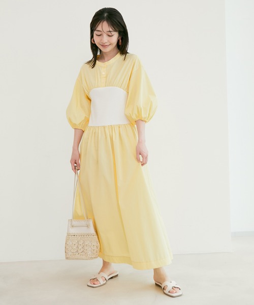 ストライプ＆無地ビスチェドッキングシャツワンピース