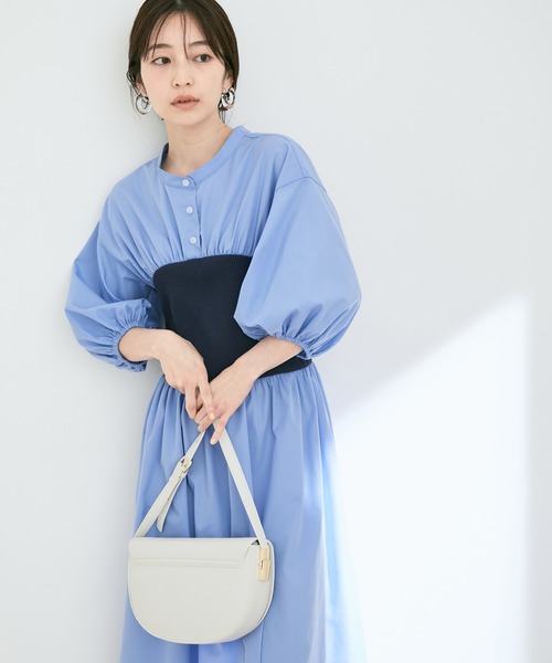 ストライプ＆無地ビスチェドッキングシャツワンピース