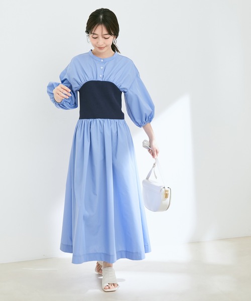 ◆JIGOTT（ジゴット）シャツ 配色 ビスチェ Hライン ワンピース □JJ JIGOTT(JJジゴット)Floral Puff Ribbon H-Line Dress (JJ