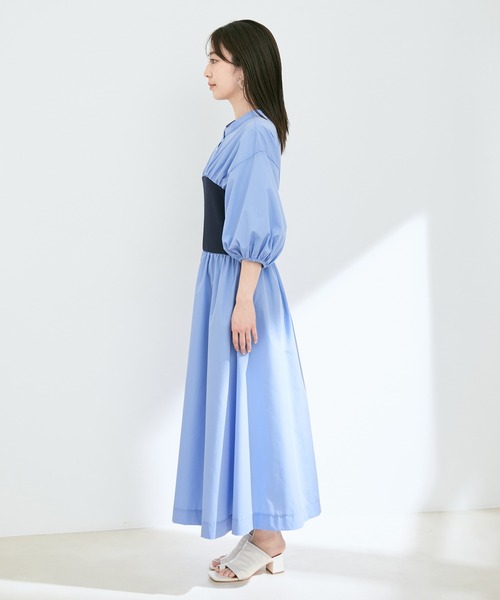 ストライプ＆無地ビスチェドッキングシャツワンピース