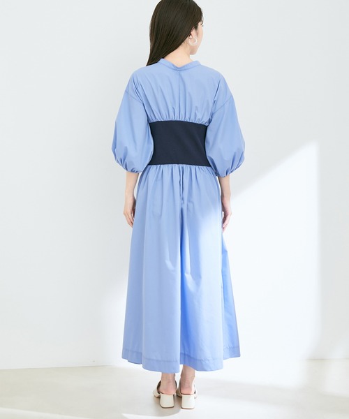 ストライプ＆無地ビスチェドッキングシャツワンピース