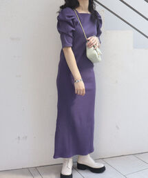 テレコボーダー袖ボリュームワンピース（前後2WAY）