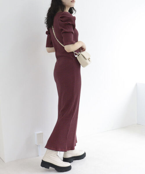 fredy emue（フレディエミュ）の「テレコボーダー袖ボリュームワンピース（前後2WAY）（ワンピース・レディース・パープル系その他/ブラウン系その他・36/38）」の5枚目の写真