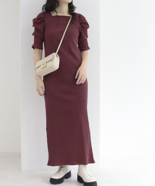 fredy emue（フレディエミュ）の「テレコボーダー袖ボリュームワンピース（前後2WAY）（ワンピース・レディース・パープル系その他/ブラウン系その他・36/38）」の6枚目の写真