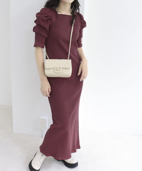 fredy emue（フレディエミュ）の「テレコボーダー袖ボリュームワンピース（前後2WAY）（ワンピース・レディース・パープル系その他/ブラウン系その他・36/38）」の7枚目の写真