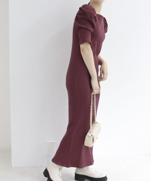 fredy emue（フレディエミュ）の「テレコボーダー袖ボリュームワンピース（前後2WAY）（ワンピース・レディース・パープル系その他/ブラウン系その他・36/38）」の8枚目の写真