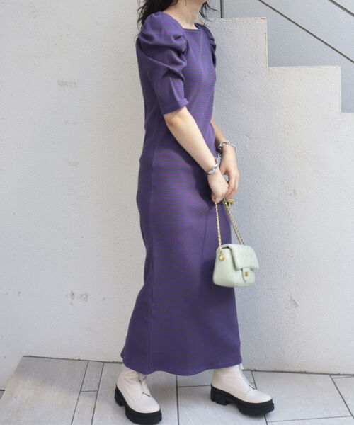 fredy emue（フレディエミュ）の「テレコボーダー袖ボリュームワンピース（前後2WAY）（ワンピース・レディース・パープル系その他/ブラウン系その他・36/38）」の12枚目の写真
