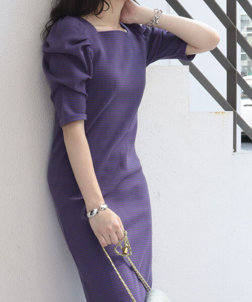 fredy emue（フレディエミュ）の「テレコボーダー袖ボリュームワンピース（前後2WAY）（ワンピース・レディース・パープル系その他/ブラウン系その他・36/38）」の14枚目の写真