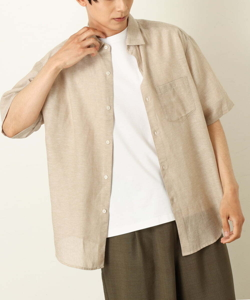 a.v.v（アーヴェヴェ）の「【S-XXL】ハイブリッドリネンワイドシルエットシャツ（シャツ/ブラウス・メンズ・ネイビー/ミント/ボルドー/ベージュ/ブルー・48/50/44/46/52）」の2枚目の写真