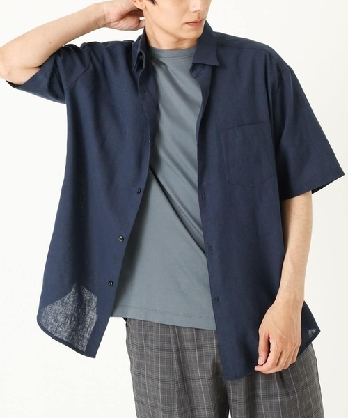 a.v.v（アーヴェヴェ）の「【S-XXL】ハイブリッドリネンワイドシルエットシャツ（シャツ/ブラウス・メンズ・ネイビー/ミント/ボルドー/ベージュ/ブルー・48/50/44/46/52）」の4枚目の写真