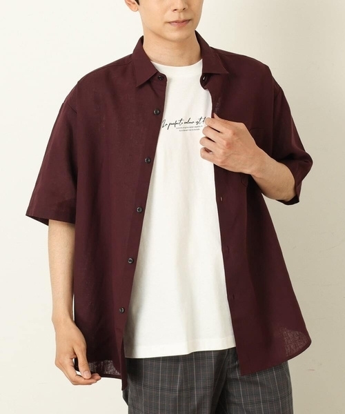 a.v.v（アーヴェヴェ）の「【S-XXL】ハイブリッドリネンワイドシルエットシャツ（シャツ/ブラウス・メンズ・ネイビー/ミント/ボルドー/ベージュ/ブルー・48/50/44/46/52）」の5枚目の写真