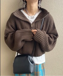 【ハンドウォッシャブル】ハーフジップクロップドニット