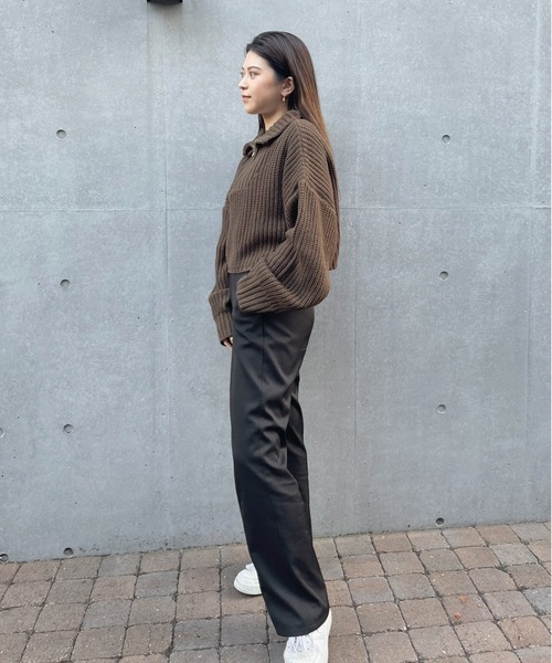 feepur（フェピュール）の「【ハンドウォッシャブル】ハーフジップクロップドニット（ニット/セーター・レディース・ブラック/ブラウン/オフホワイト/グレー系その他・MEDIUM）」の6枚目の写真