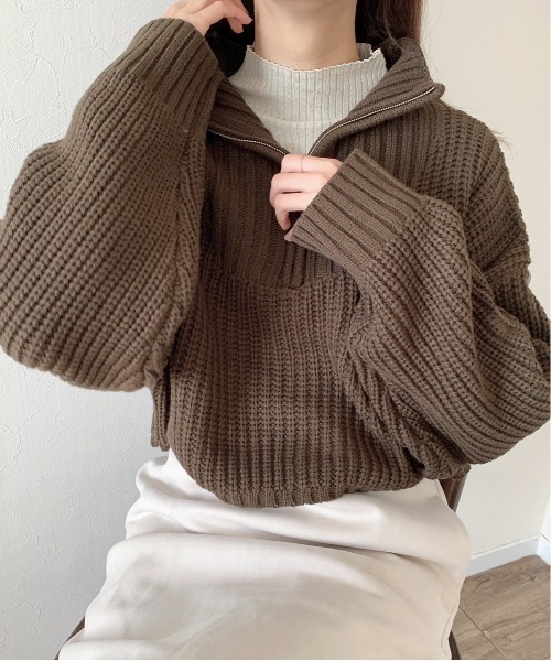 feepur（フェピュール）の「【ハンドウォッシャブル】ハーフジップクロップドニット（ニット/セーター・レディース・ブラック/ブラウン/オフホワイト/グレー系その他・MEDIUM）」の12枚目の写真