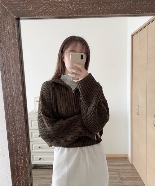 feepur（フェピュール）の「【ハンドウォッシャブル】ハーフジップクロップドニット（ニット/セーター・レディース・ブラック/ブラウン/オフホワイト/グレー系その他・MEDIUM）」の13枚目の写真