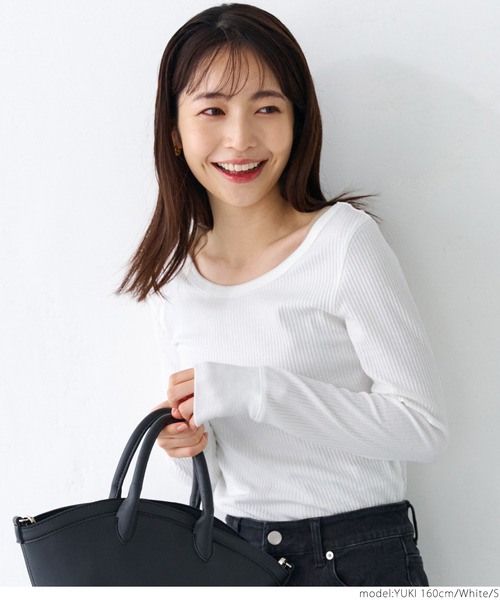 coca（coca）（コカ）の「細リブトップス（Tシャツ/カットソー・レディース・ホワイト/ブラック/グレー・S/M/L）」の5枚目の写真