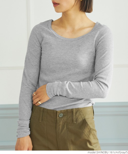 coca（coca）（コカ）の「細リブトップス（Tシャツ/カットソー・レディース・ホワイト/ブラック/グレー・S/M/L）」の13枚目の写真