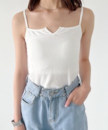 キーネックカップ付きリブキャミソール