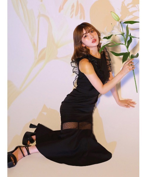 Darich ダーリッチポイントメッシュフリルワンピース ブラック ダーリッチ Darich ポイントメッシュフリルワンピース