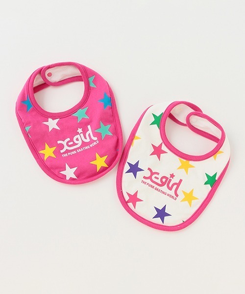 X-girl Stages（エックスガールステージス）の「星総柄スタイ（スタイ/よだれかけ・キッズ・オフホワイト/ピンク・FREE）」の7枚目の写真