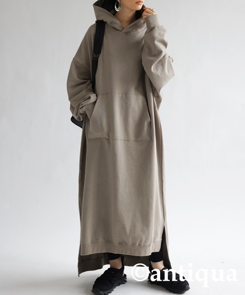antiqua（アンティカ）の「オーバーサイズスウェットワンピース（ワンピース・レディース・アッシュグレー/ブラック/グリーン・FREE）」の3枚目の写真
