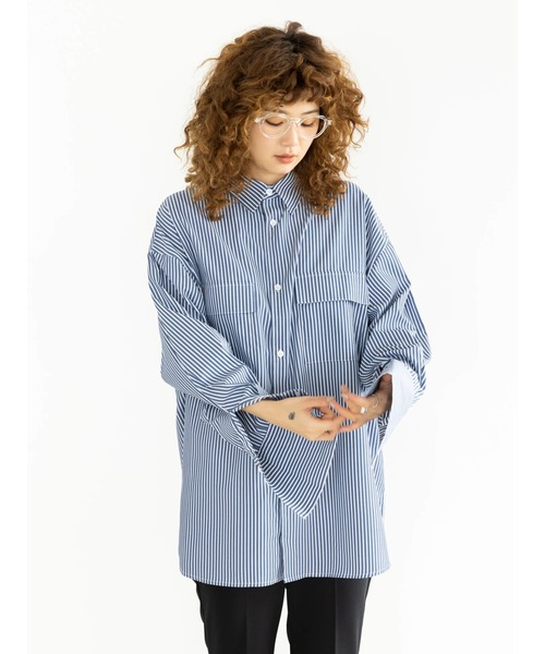 koe(コエ)の「ジェンダーレスストライプシャツ*(シャツ/ブラウス・レディース・ホワイト/ネイビー/サックスブルー・M/L)」の22枚目の写真